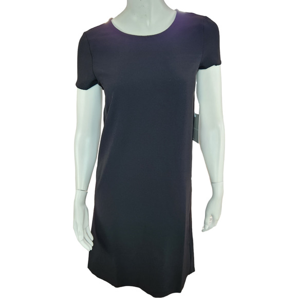 Chelsea 28 Womens XXS Black Midi Short Sleeve Shift Dress Zipper NWT Summer - Picture 1 of 15